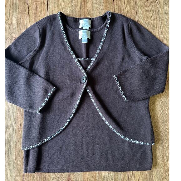 Christopher & Banks Vtg Brown Sweater Cardigan Two-Piece Size Medium - Picture 1 of 6